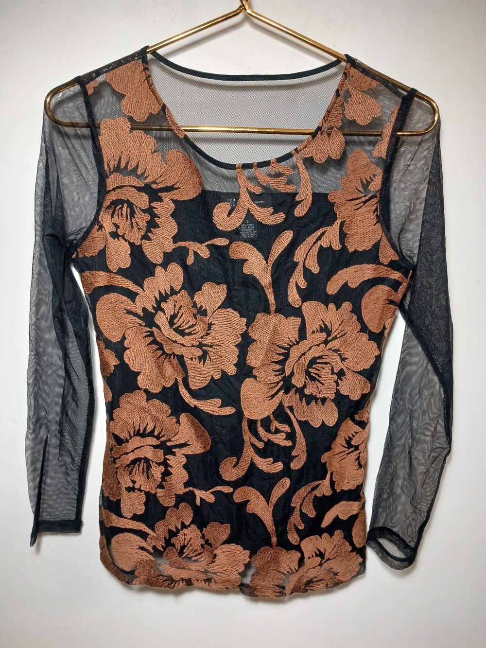 INC International Concepts Black Top with Sheer Arms And Shoulders